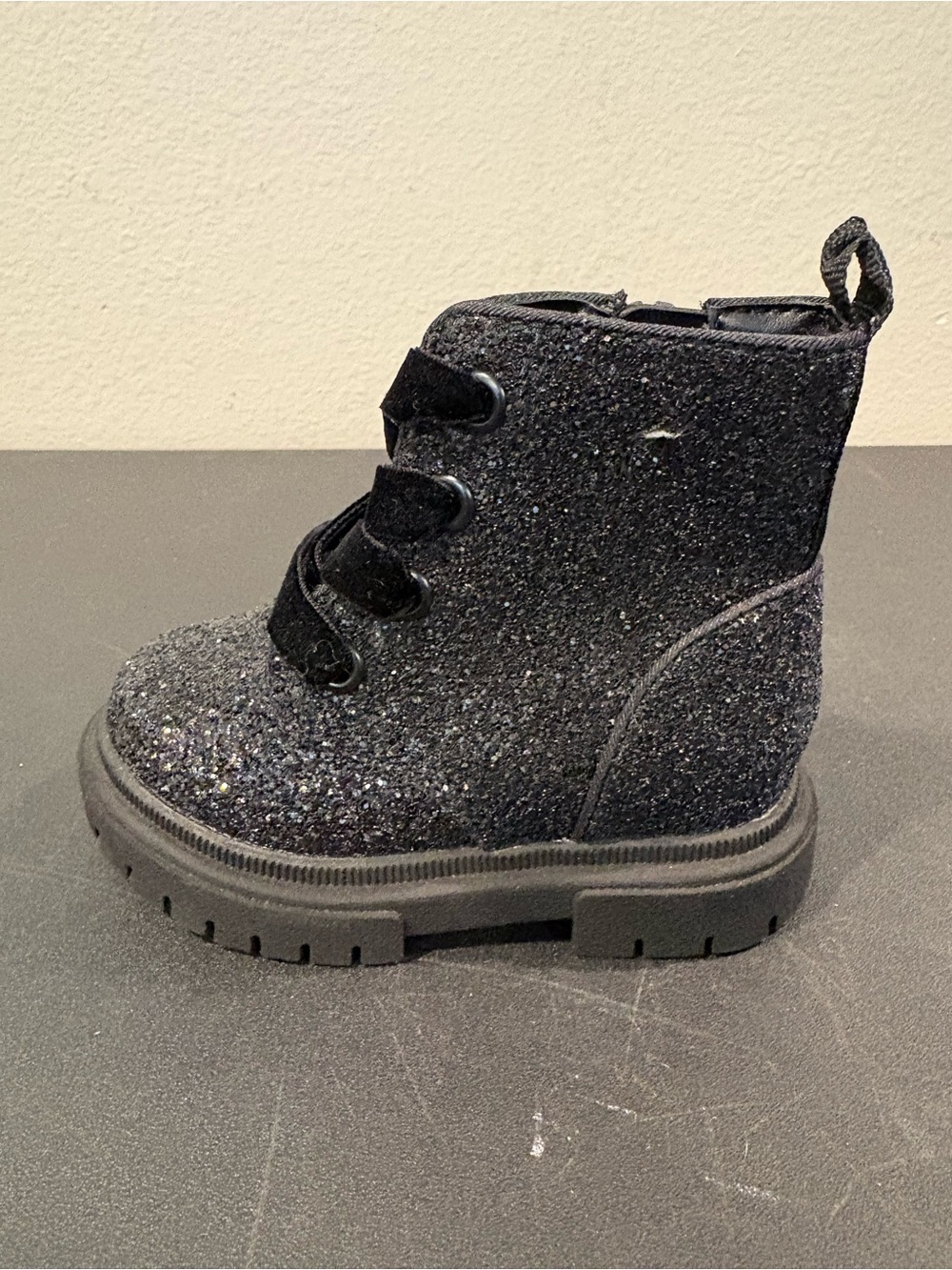 Toddler Girls' Khloe Black Glitter Ankle Combat Boots - Cat & Jack Size 5 - Picture 4 of 10